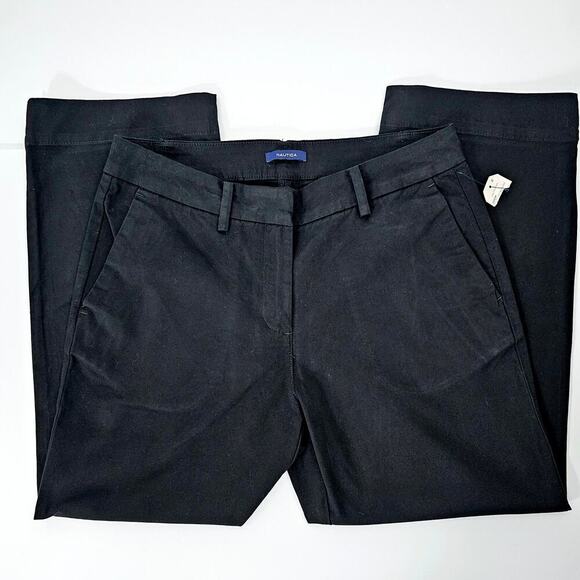 Nautica Women's Black Cotton Mid Rise Flat Front Cropped Pants Size 8 NWOT - Picture 1 of 15